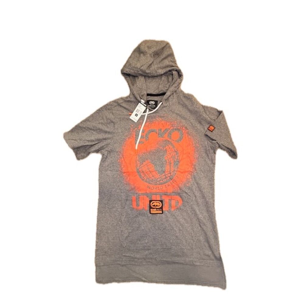 Ecko Unltd Hoodie Shirt Small - Gray Orange Globe Short Sleeve